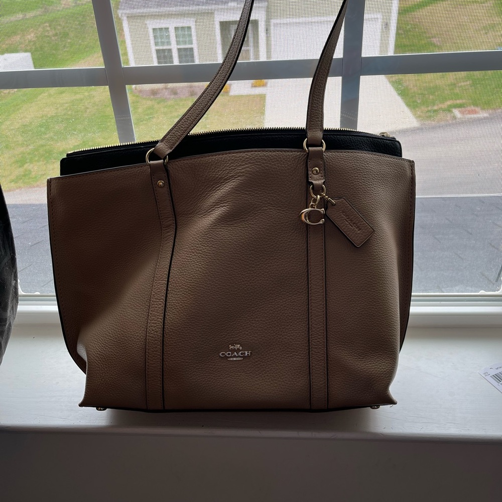 Coach Tan Leather Tote with Structured Design